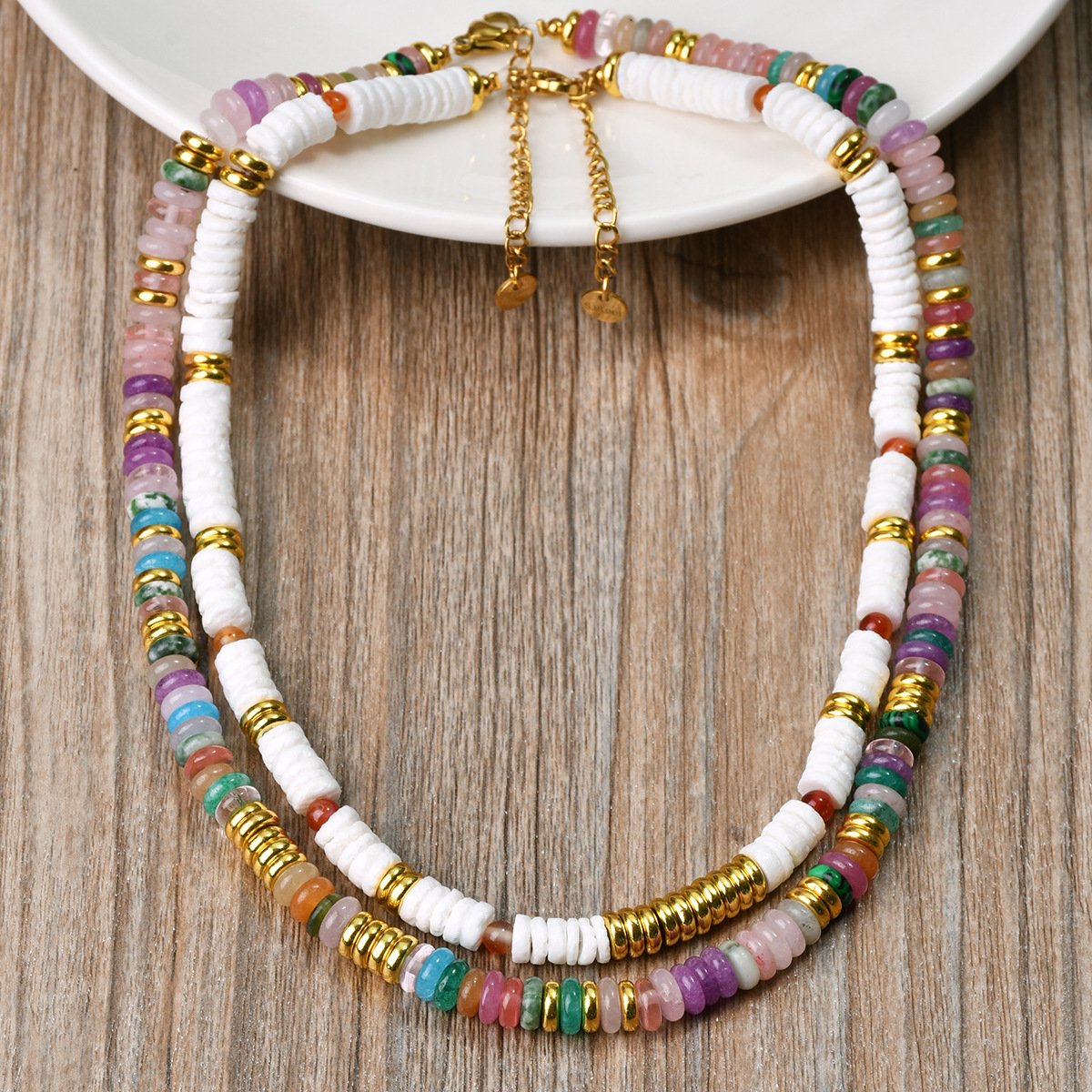 Fashion Colorful Natural Stone Frisbee Beads Necklace Handmade Boho Style White Shell Beads Chokers Necklaces For Women