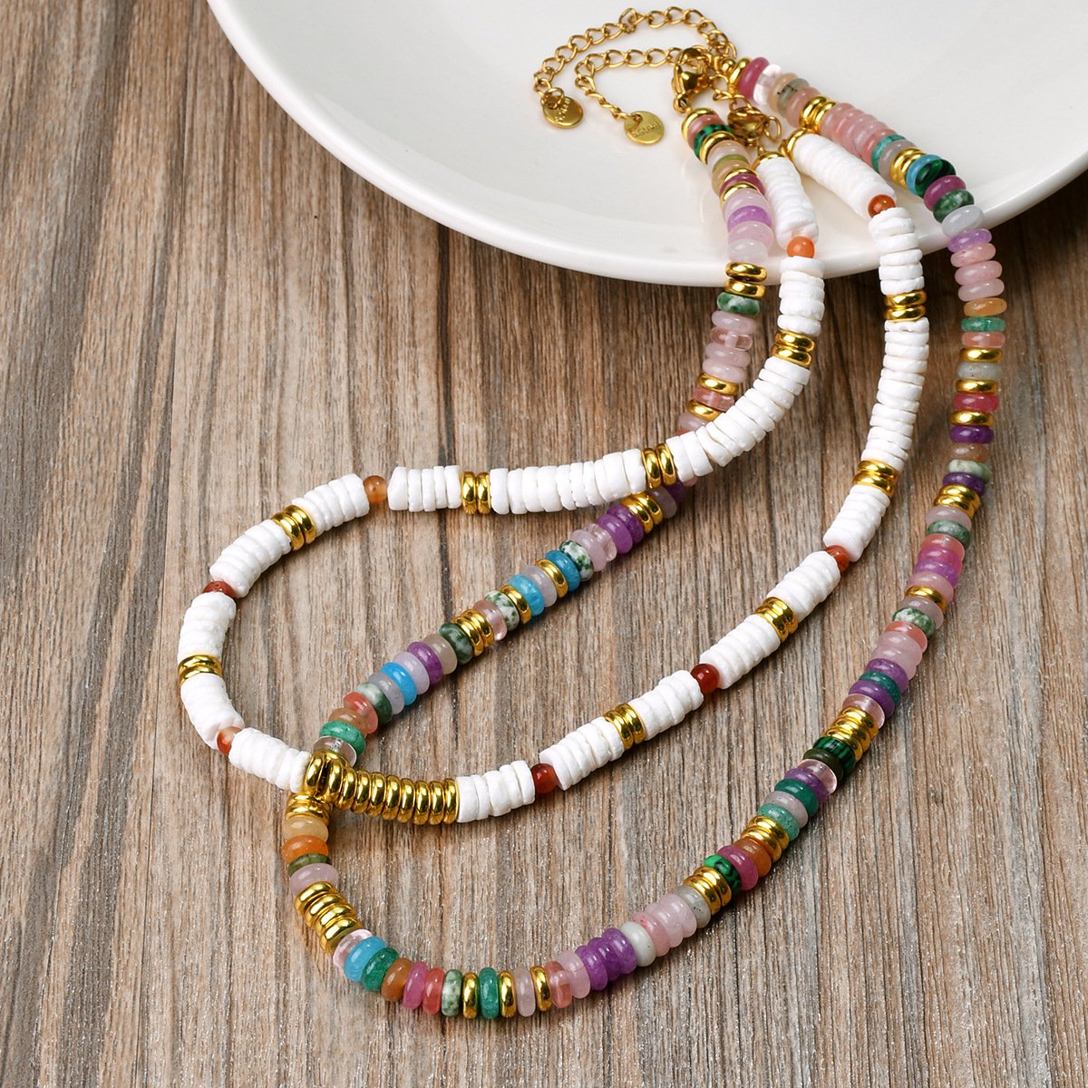 Fashion Colorful Natural Stone Frisbee Beads Necklace Handmade Boho Style White Shell Beads Chokers Necklaces For Women