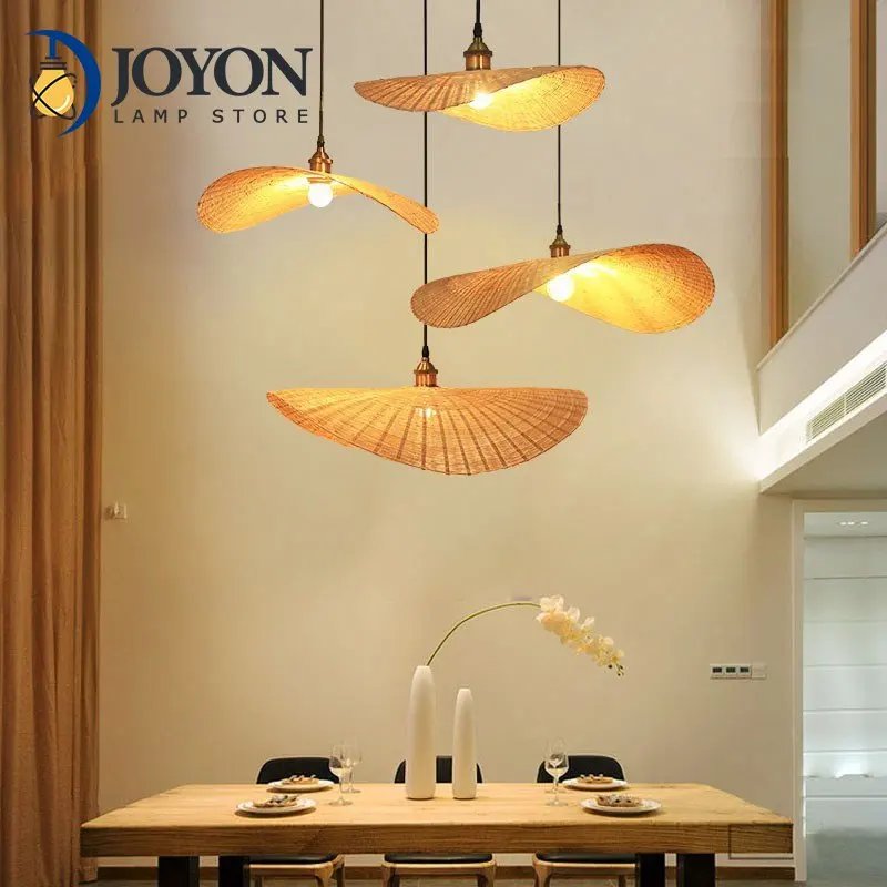 Home Decor Frisbee Lampshade Hand-made Rattan Lamp Southeast Asian Style Chandelier Woven Rattan Pendant Lights