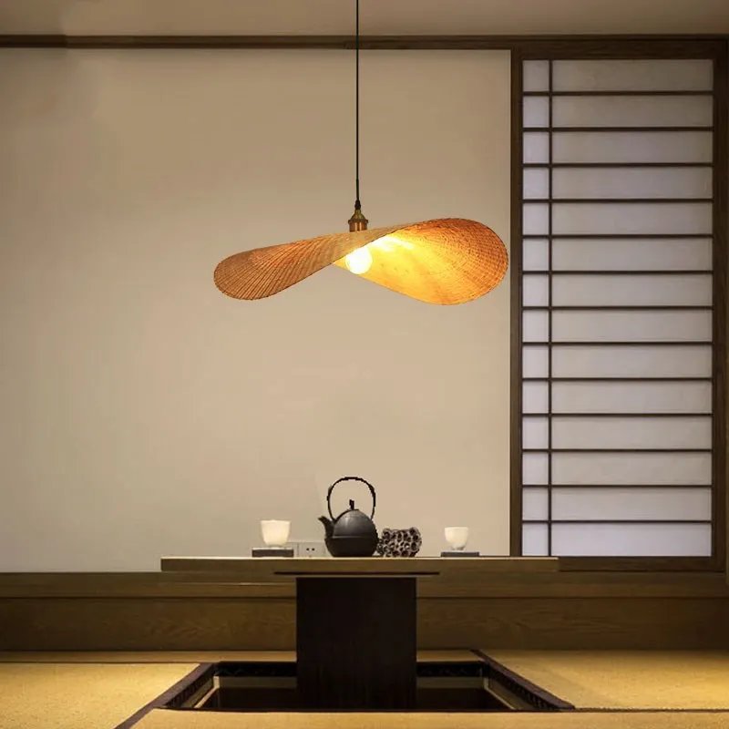 Home Decor Frisbee Lampshade Hand-made Rattan Lamp Southeast Asian Style Chandelier Woven Rattan Pendant Lights