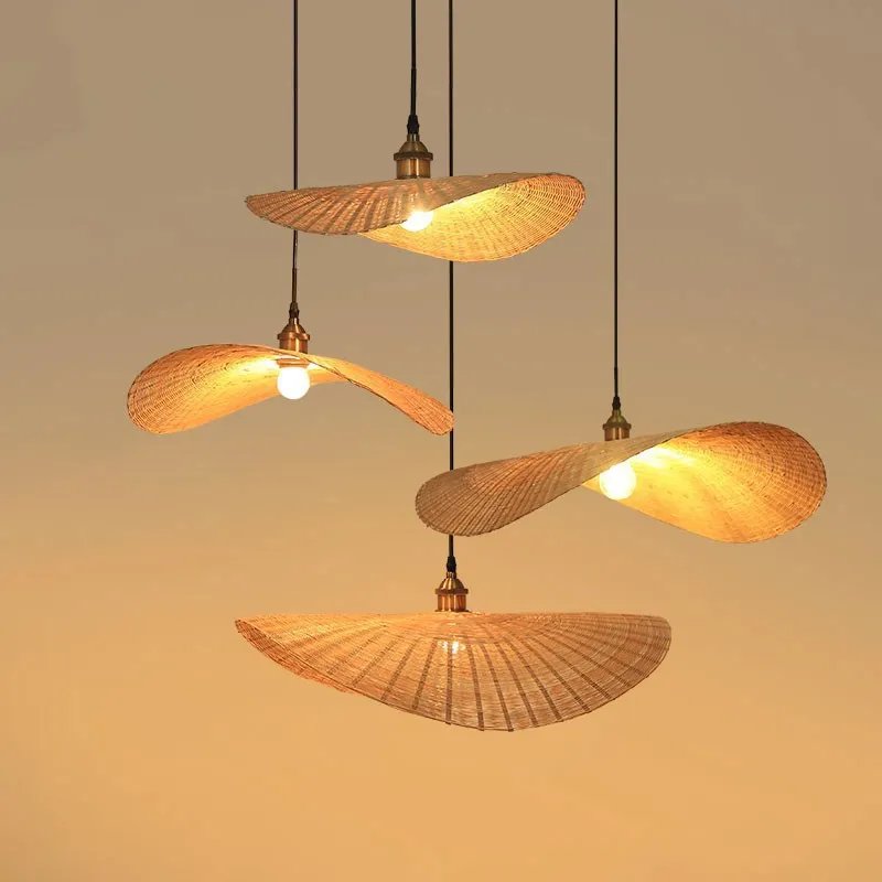 Home Decor Frisbee Lampshade Hand-made Rattan Lamp Southeast Asian Style Chandelier Woven Rattan Pendant Lights