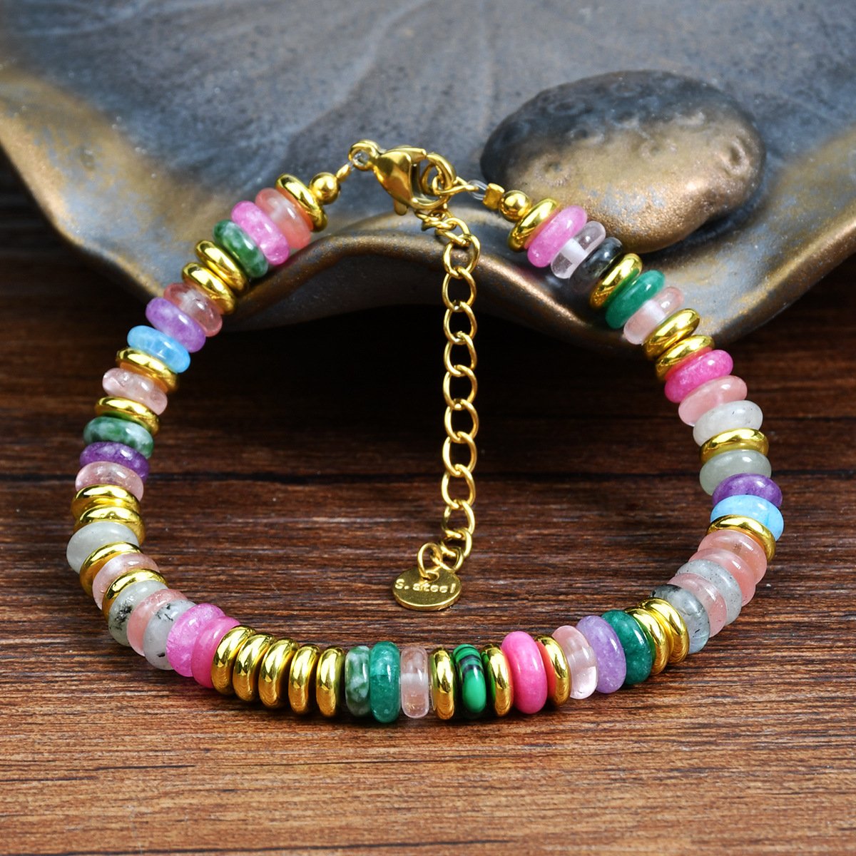 Frisbee Beads natural crystal bracelet for women do not fade color niche high-grade color agate beaded girlfriends bracelet