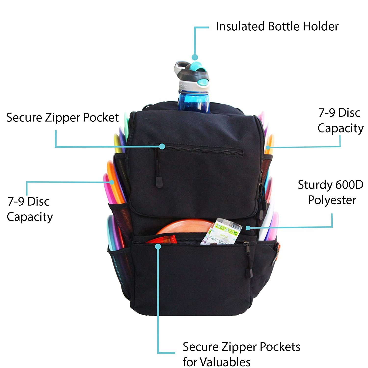 Factory Price Insulated Disc Golf Bag Backpack Durable Polyester Sports Backpack with Water Resistance for Disc Frisbee Golf