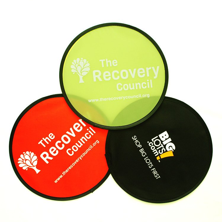 Custom Printed Soft Pet Flying Disc Round Nylon Hand Folding Fan With Pouch Foldable Flying Disc