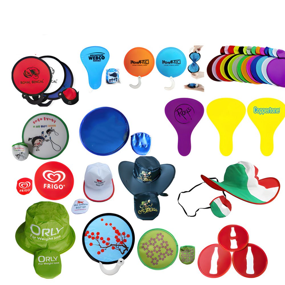 Custom Printed Soft Pet Flying Disc Round Nylon Hand Folding Fan With Pouch Foldable Flying Disc