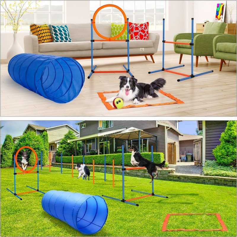 Dog Agility Equipment Set Pet Obstacle Training Course Tunnel Pole Kit