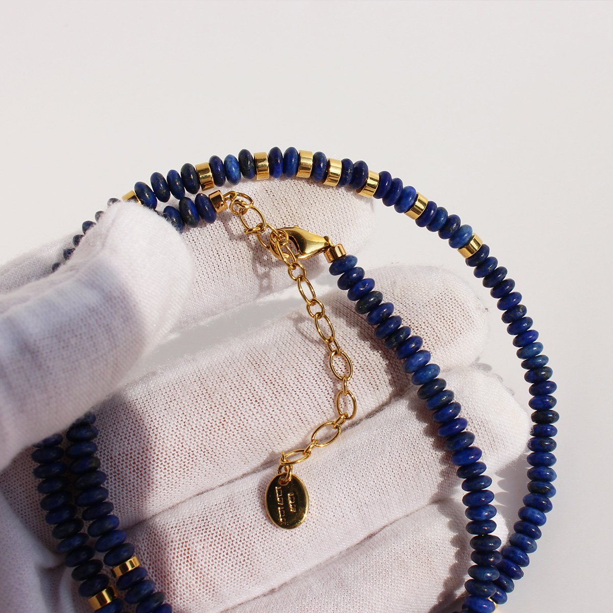Frisbee Lapis Lazuli beaded necklace Natural stone female European and American niche premium atmospheric clavicle chain 478