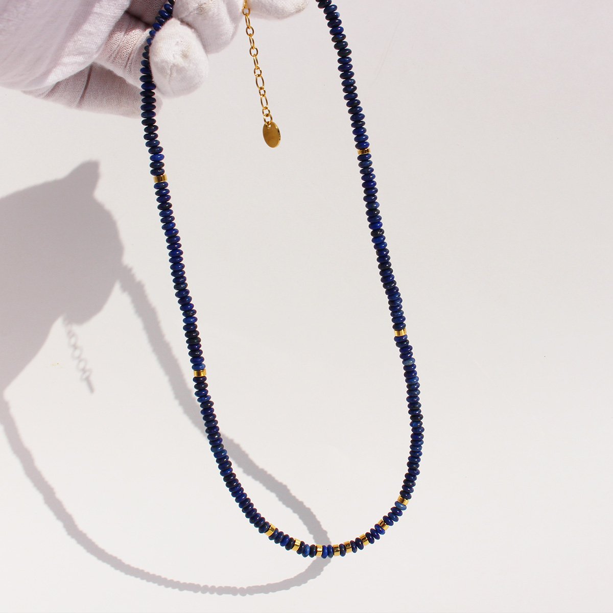 Frisbee Lapis Lazuli beaded necklace Natural stone female European and American niche premium atmospheric clavicle chain 478