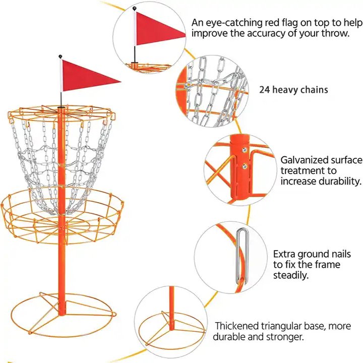 Disc Golf Basket, Portable Disc Golf Target with Heavy Duty 24 Chains Professional frisbee Golf Basket Set
