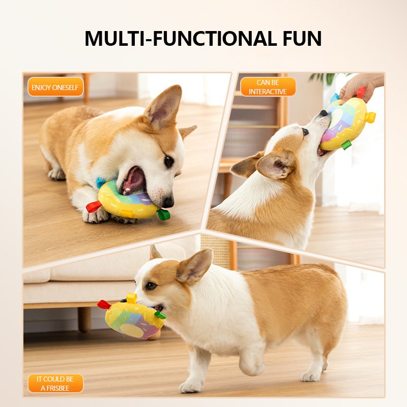SUREWALHOME Dog Chew Toy with Sound Durable Soft Squeaky Dog Frisbee Toy
