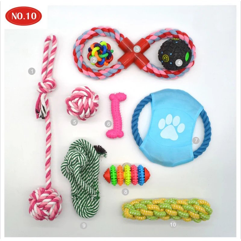 wholesale pets Custom 10 pack sets pet dog chew toy dog rope frisbeed ball knot set of toys for dogs