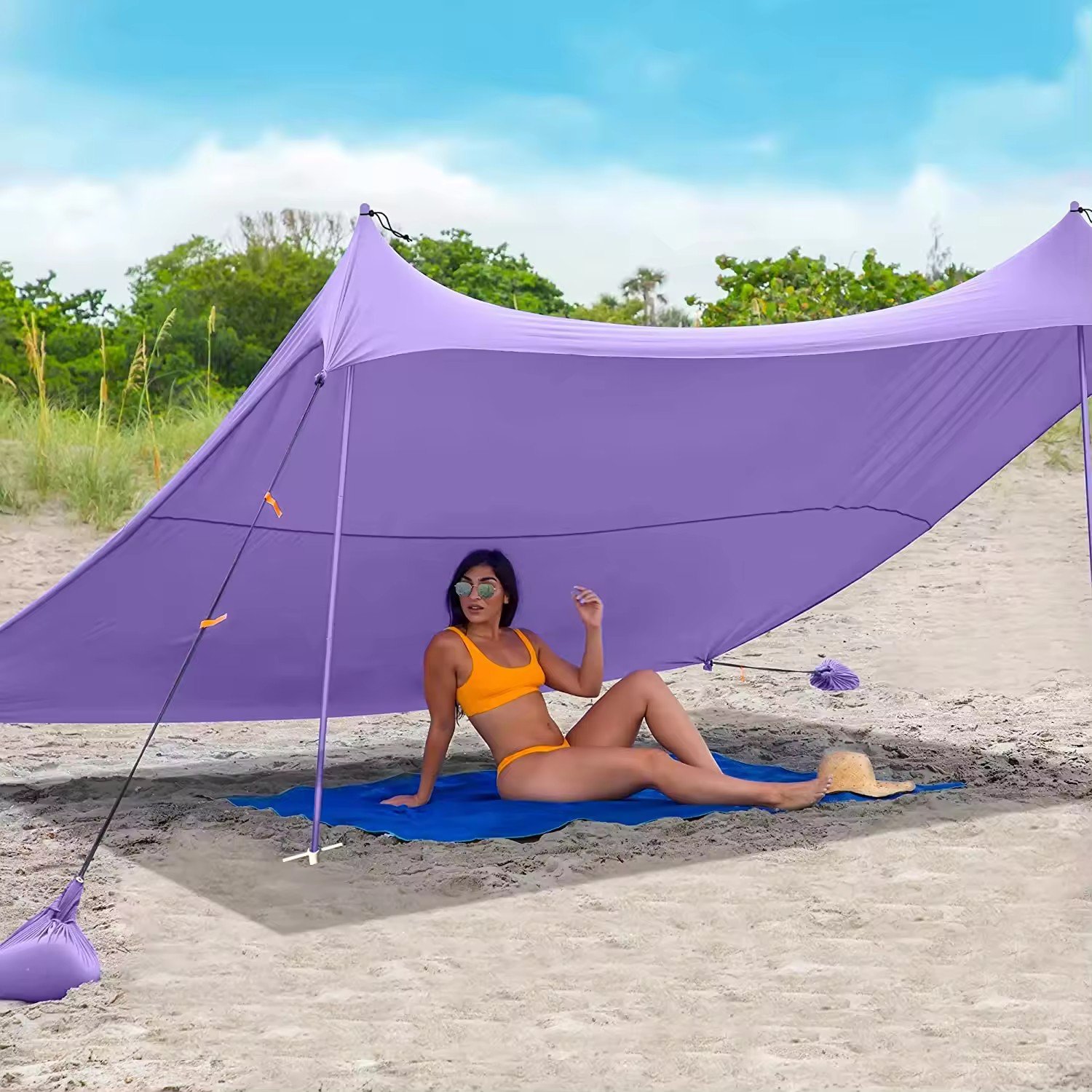 Camping Sun Shelter Portable beach tent with Carrying Bag Beach Tents Pop Up 6 Person UPF50+ Popup Canopy Shade