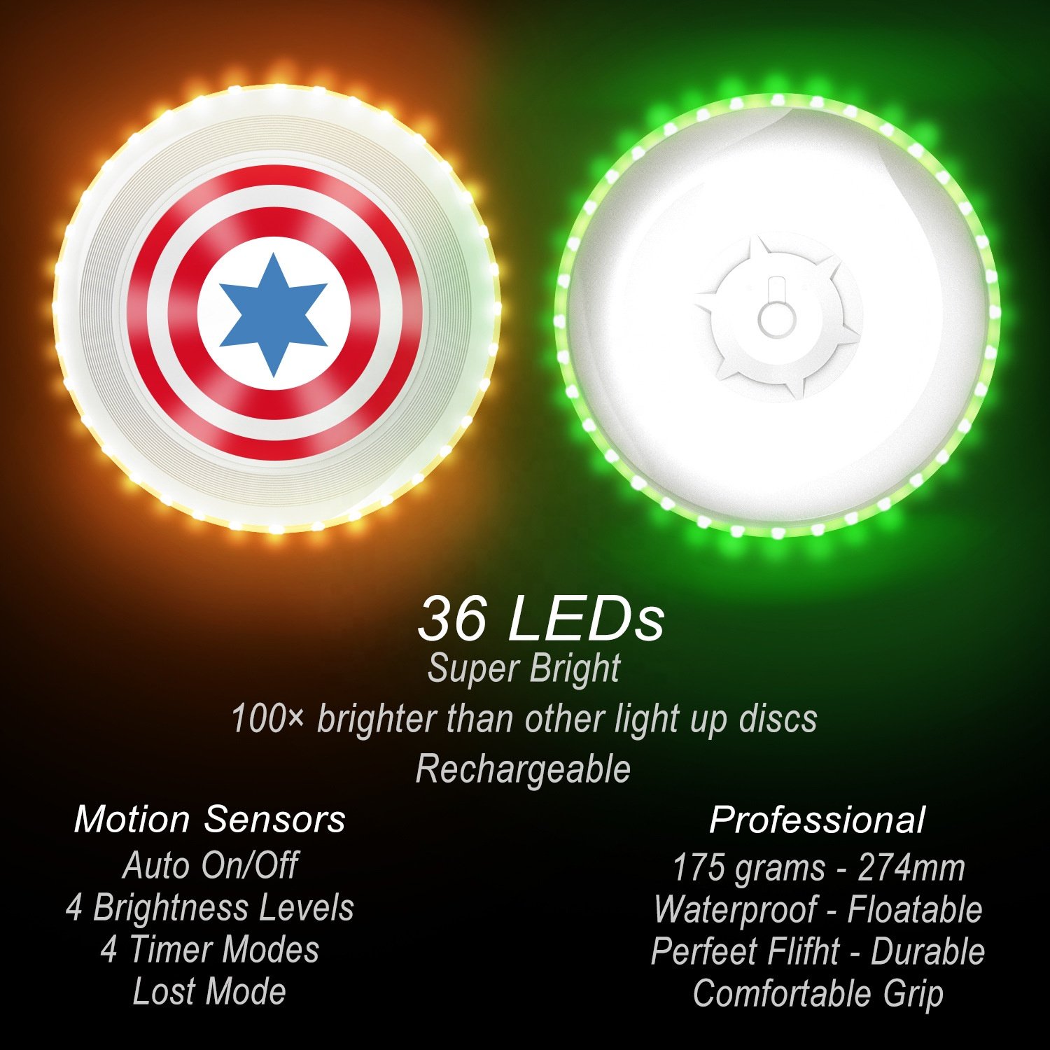 Factory Custom Professional 190g PE Glow in the dark frisbee Type-C interface flying disc frisbee with led lights