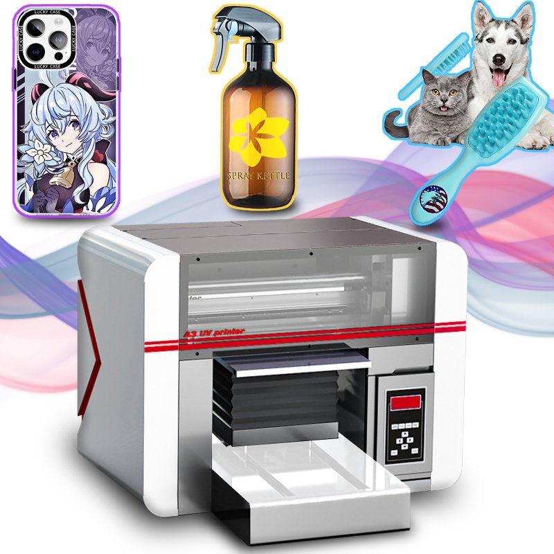 Mini A3 UV DTF printer desktop small UV flatbed printer printing AB glue varnish frisbee packaging box puzzle toy UV printer