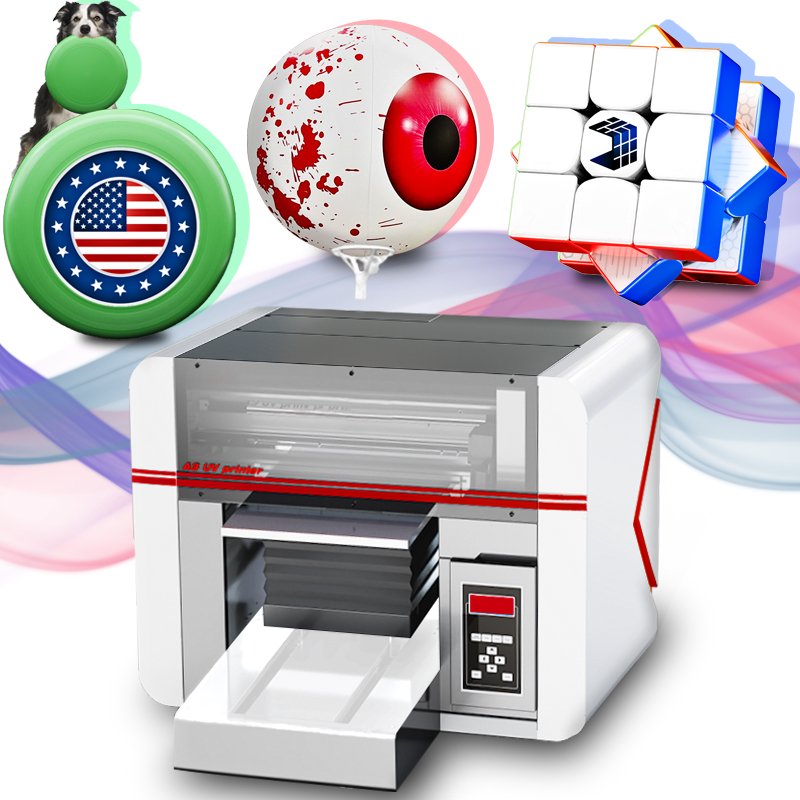 Mini A3 UV DTF printer desktop small UV flatbed printer printing AB glue varnish frisbee packaging box puzzle toy UV printer