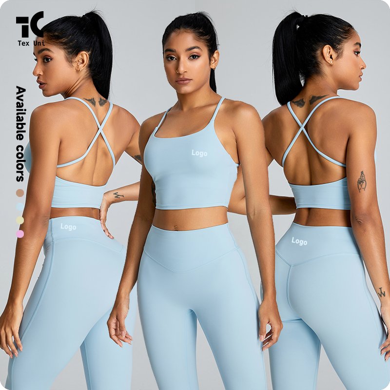 TexUni Soft Touch Nudity Sports Bra Women's Fitness Vest Cross Beauty Back Quick-Drying Gym Crop Top Yoga Camisole