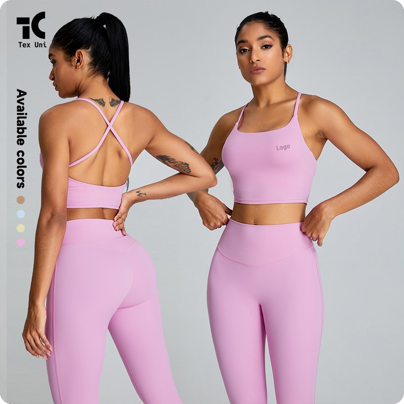 TexUni Soft Touch Nudity Sports Bra Women's Fitness Vest Cross Beauty Back Quick-Drying Gym Crop Top Yoga Camisole