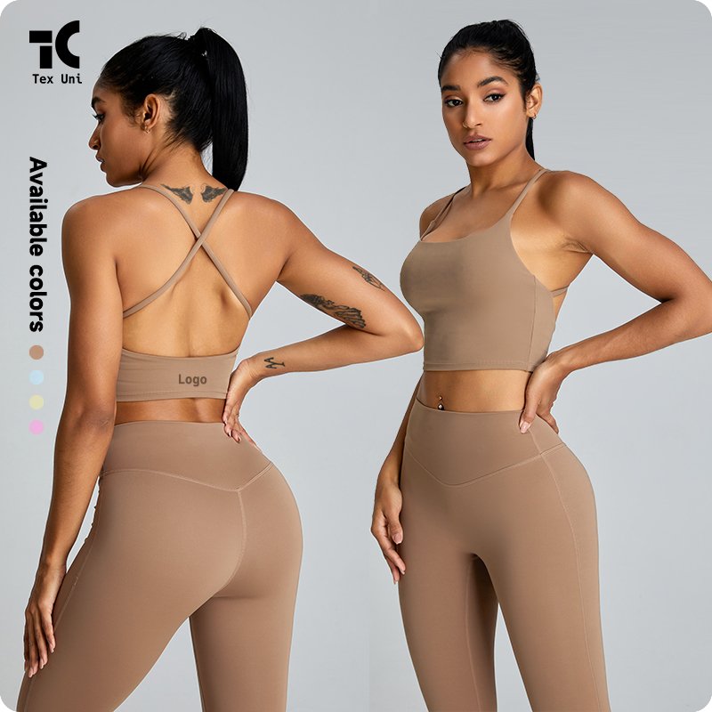 TexUni Soft Touch Nudity Sports Bra Women's Fitness Vest Cross Beauty Back Quick-Drying Gym Crop Top Yoga Camisole