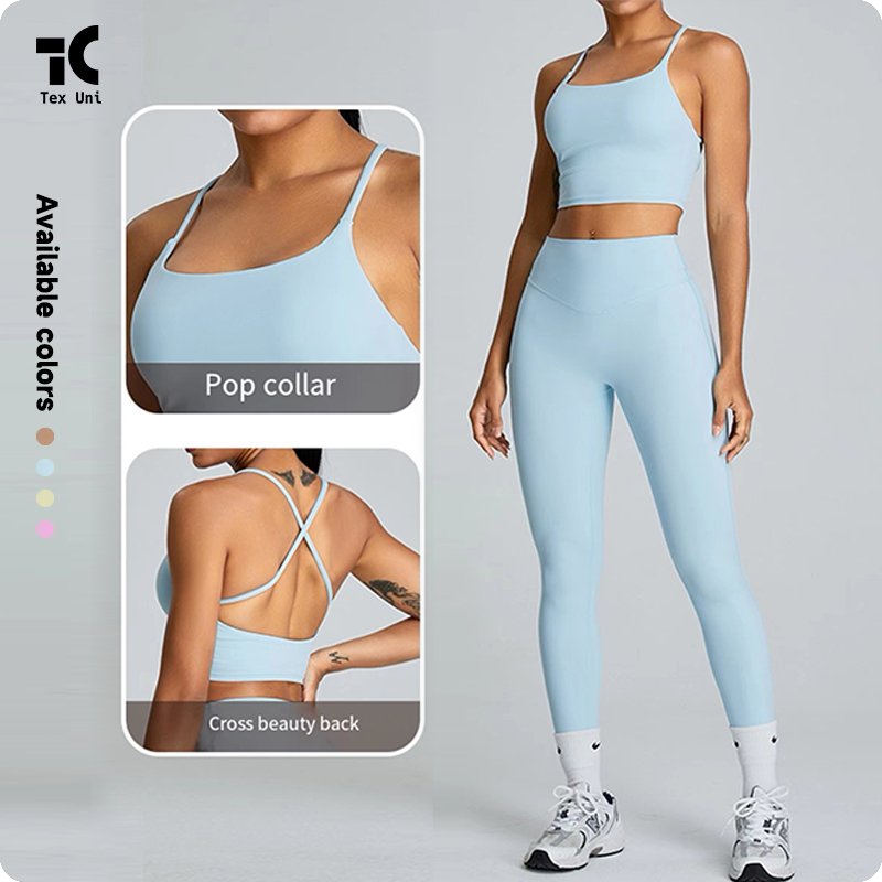 TexUni Soft Touch Nudity Sports Bra Women's Fitness Vest Cross Beauty Back Quick-Drying Gym Crop Top Yoga Camisole