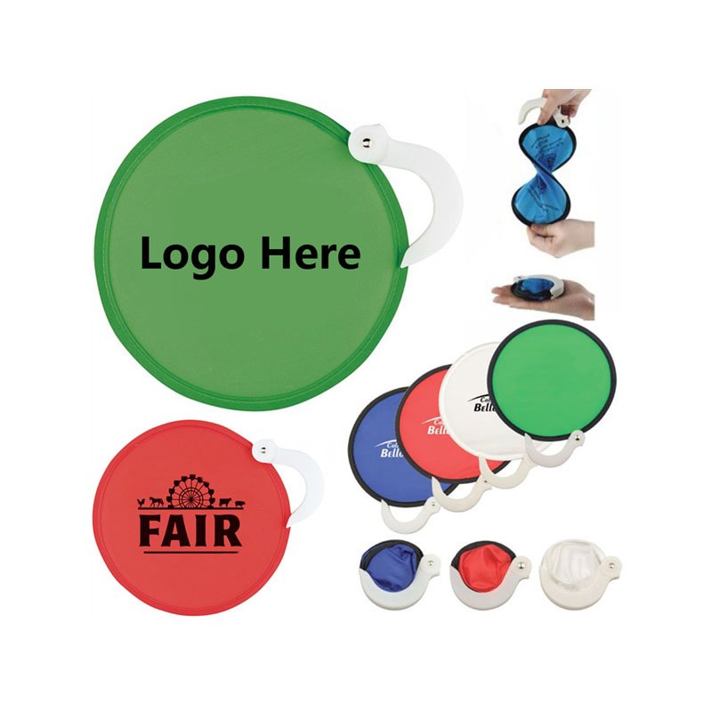 Custom Printed Nylon Round Folding Hand Fan Flexible Foldable Disc Fan for Summer Promotion