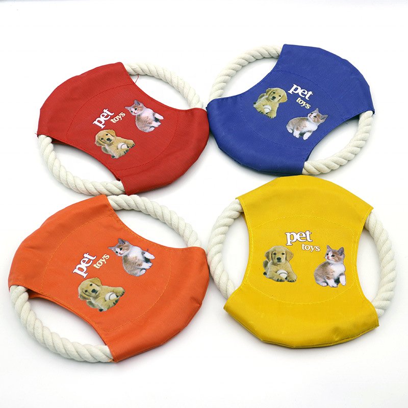 Custom Logo Rope Flying Disc Dog Interactive Chew Toy Durable Outdoor Training Dog Frisbeed Toy