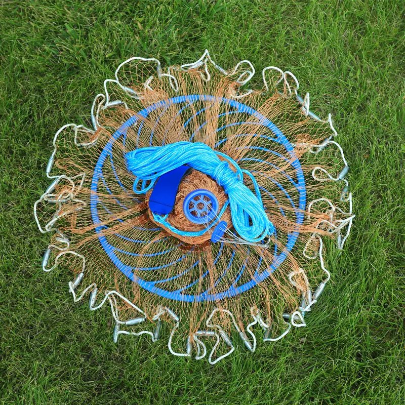 High quality American Style Fishing Net Tire Line Frisbee Hand Cast Net Small Mesh Drawing Throw Net 4-12 Feet Pull Line Nylon