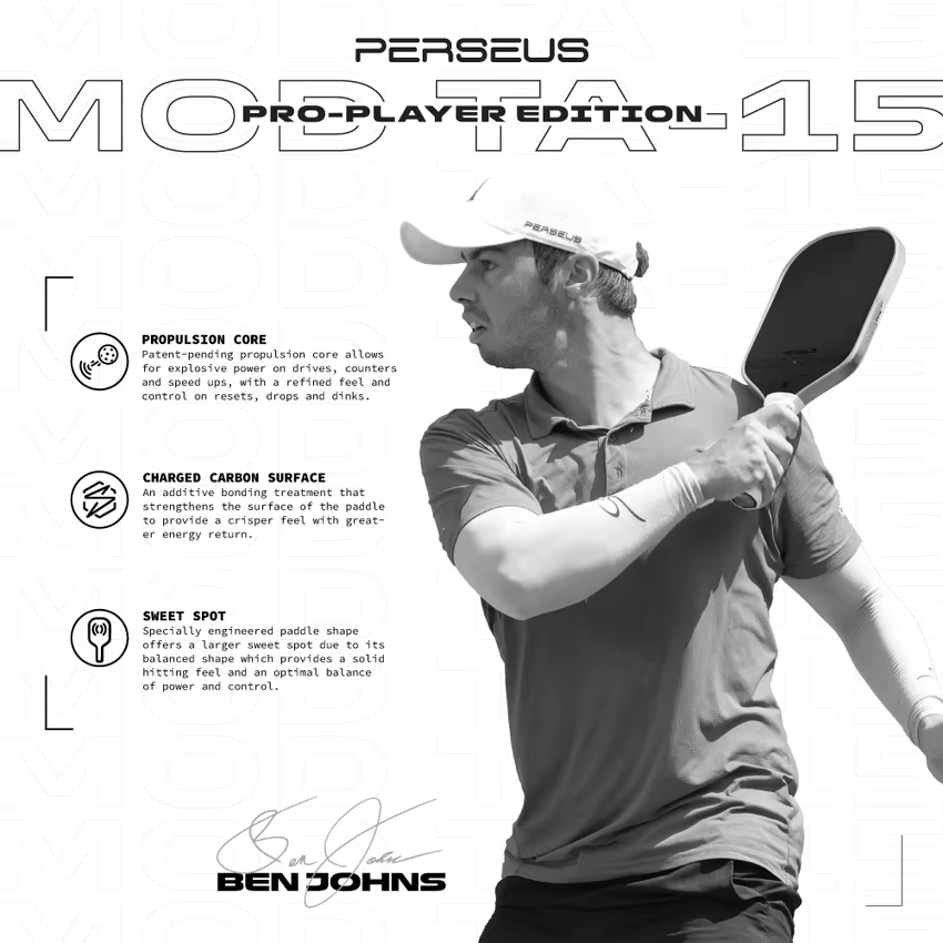 Black Surface Perseus 16mm MOD TA-15 Pro Player Edition Gen3 Propulsion Core T700 Carbon Fiber Pickleball Paddle persius