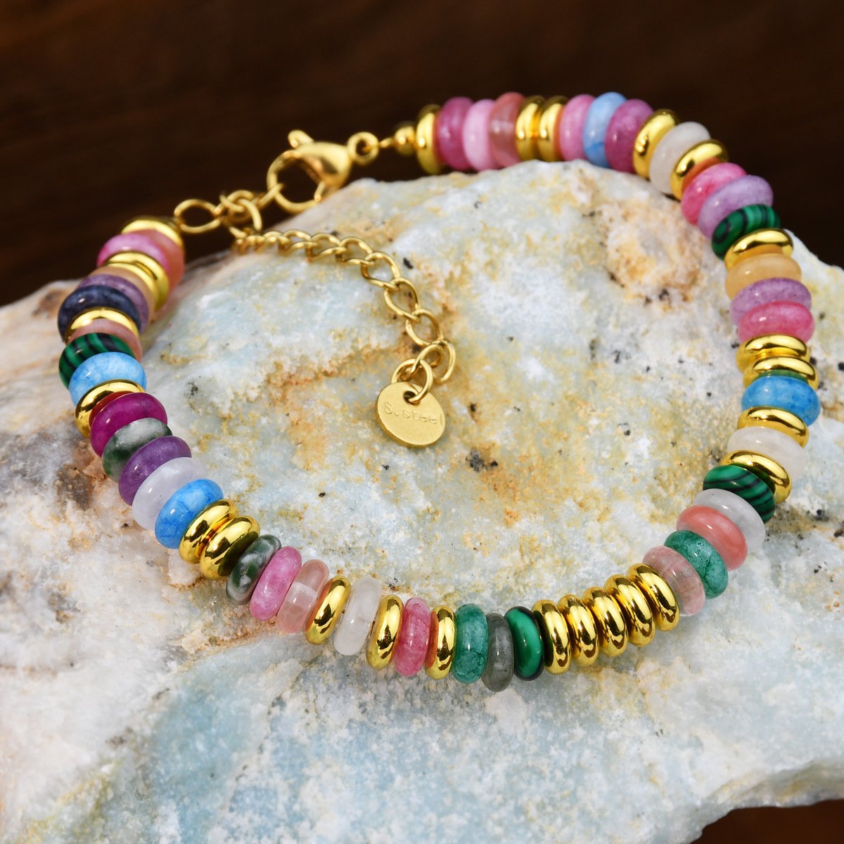 Summer Fashion Colorful Frisbee Beaded Bracelets Bohemia Jewelry Healing Natural Stone Crystal Bracelet For Women Gift