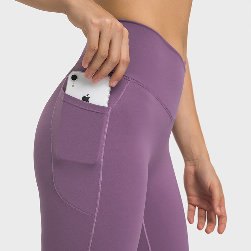 New Cross Waist Sports Tights Women's Double-Side Pocket without T-Line High Elastic Hip Lifting Cropped Yoga Pants
