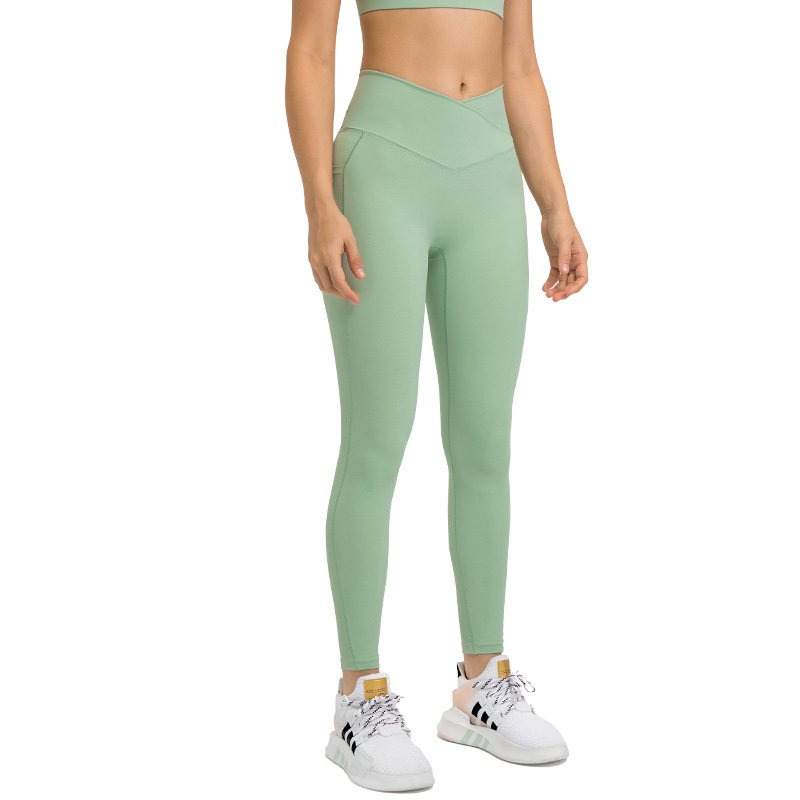 New Cross Waist Sports Tights Women's Double-Side Pocket without T-Line High Elastic Hip Lifting Cropped Yoga Pants