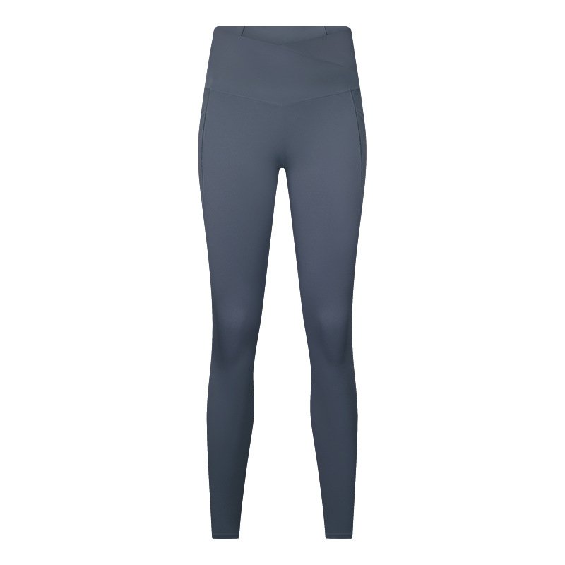 New Cross Waist Sports Tights Women's Double-Side Pocket without T-Line High Elastic Hip Lifting Cropped Yoga Pants