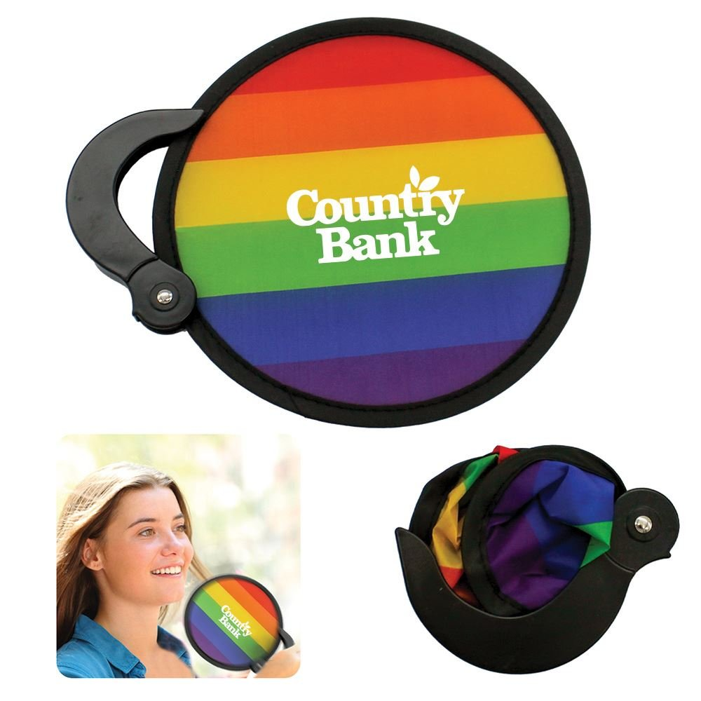 Personalized Pride Collapsible Foldable Nylon Fan With Pouch Fold Up Handle Fan Flying Disc Customized Logo Fan with Pocket