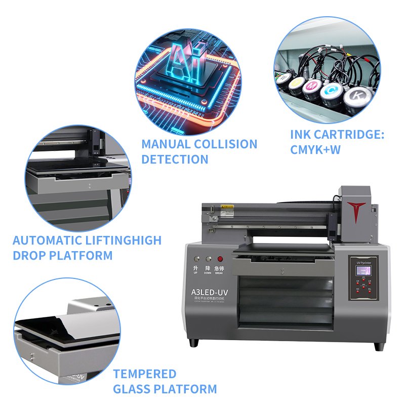 Efficient A3UV flatbed printer portable A3 inkjet printer keychain pet frisbee instrument panel watch panel UV printer