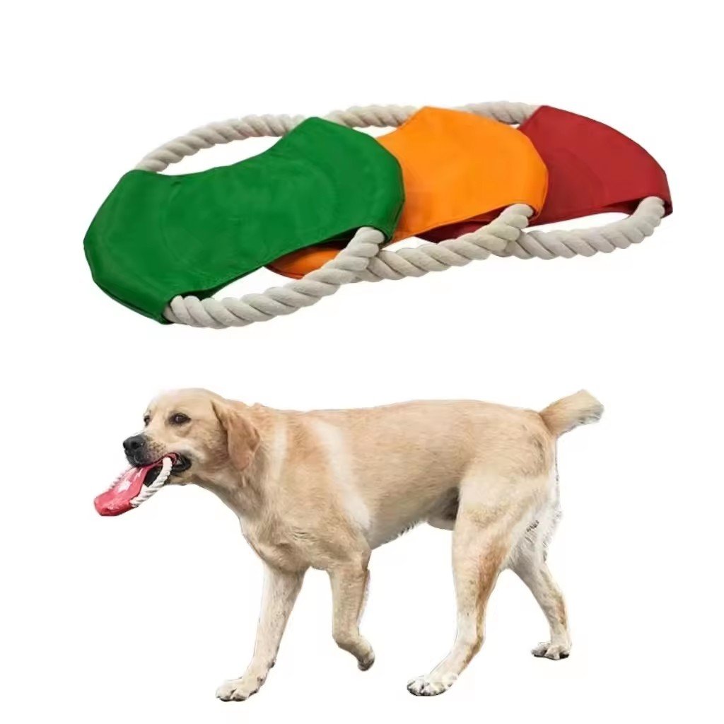 Custom Logo Printed Rope Flying Disc Dog Interactive Chew Toy Durable Outdoor Training Dog Frisbeed Toy