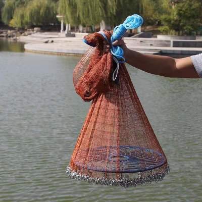 China Chain Radius 8ft Fishing Cast Net Tire Line Fishing Net Easy Hand Throw Cast Net Fishing with Iron Chain