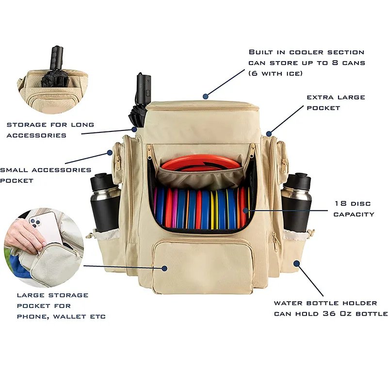 Custom Logo Large Cans Golf Cooler Bag Backpack Waterproof Professional Men Sports Grip Disc Golf Bag