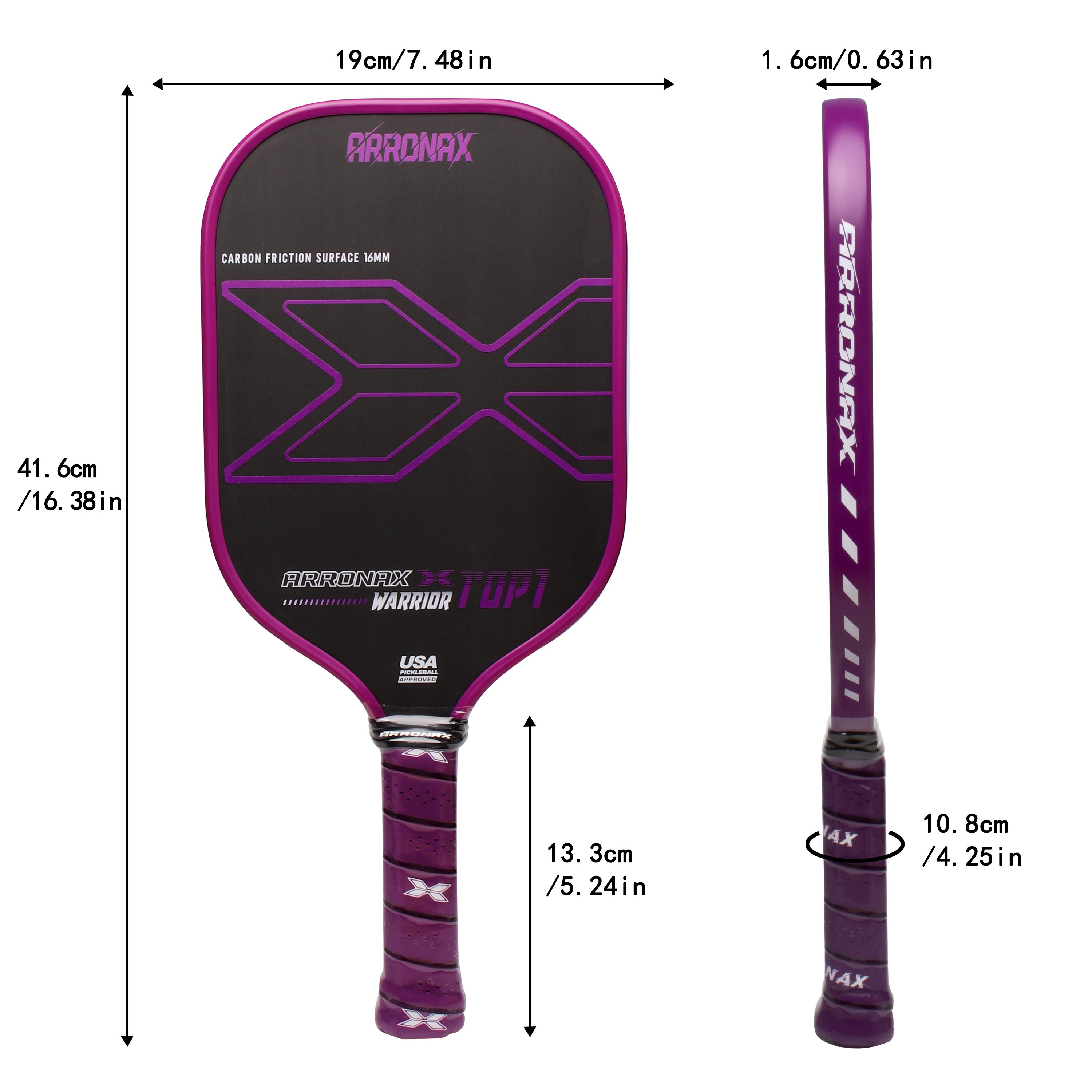 Arronax Carbon Fiber Pickleball Paddle T700 Thermoformed With Honeycomb Core Cushion Comfort Grip USA Pickleball Approved