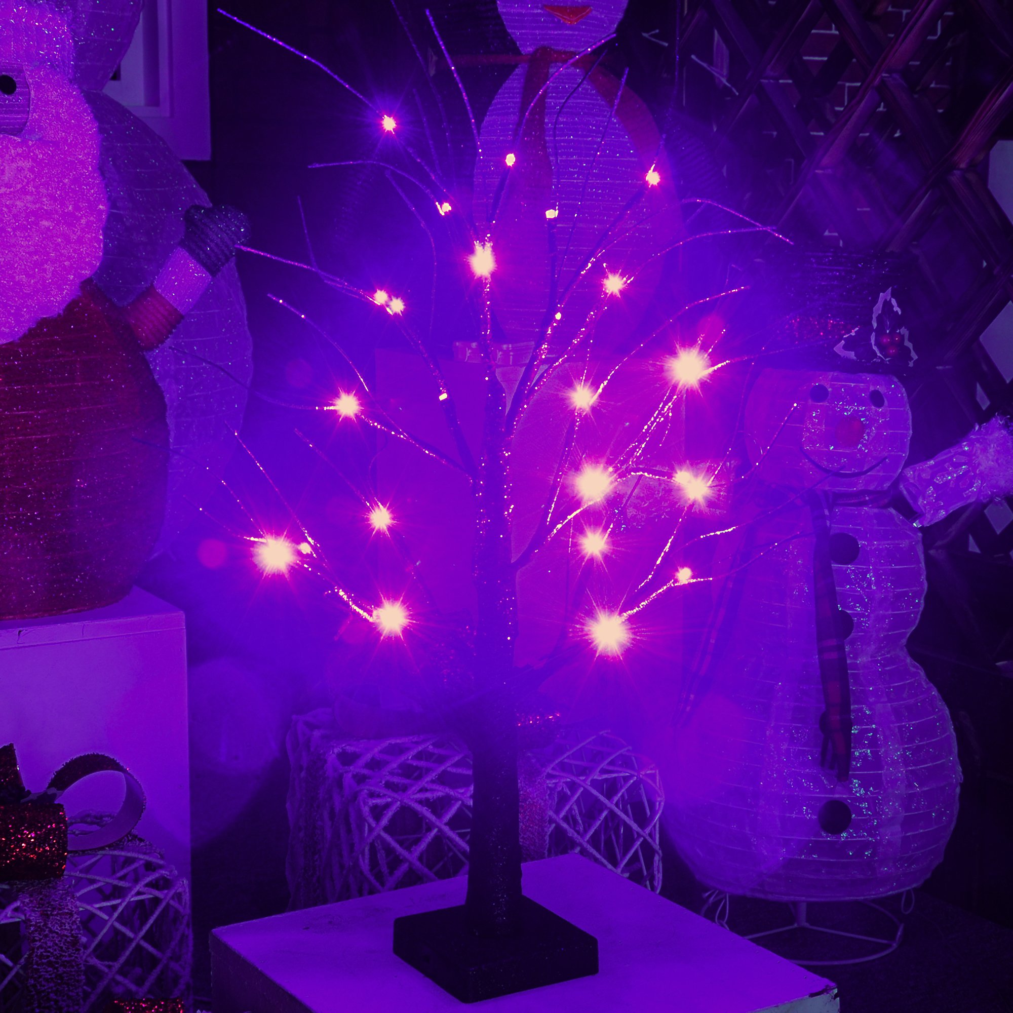 New Halloween 24L tree light black branches glitter round square battery box Christmas Decoration Light For Halloween