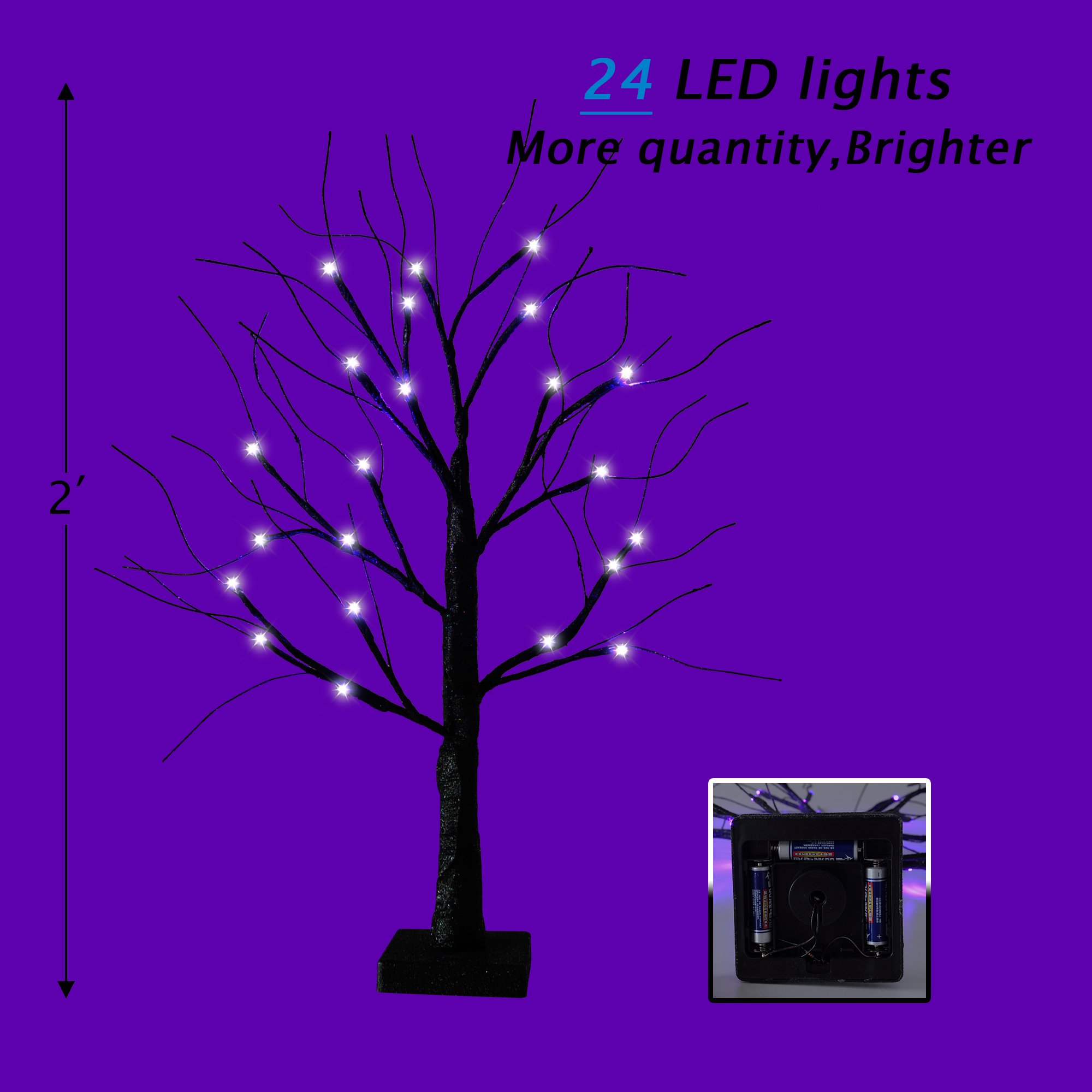 New Halloween 24L tree light black branches glitter round square battery box Christmas Decoration Light For Halloween