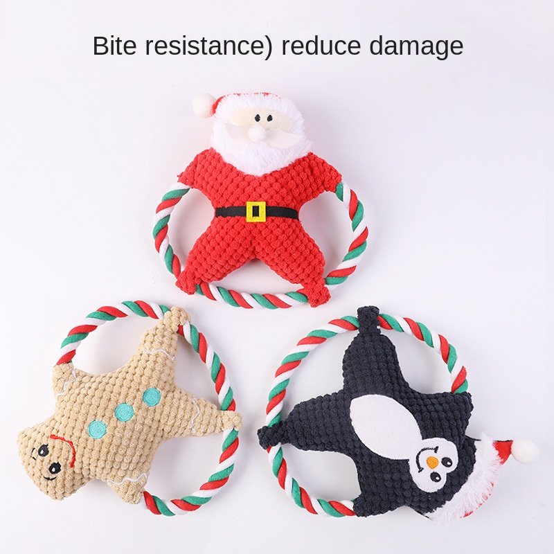 Cross-Border Explosions Plush Dog Toy Durable Christmas Frisbee Pineapple Velvet Cotton Rope Molar Bite-Resistant for Playing