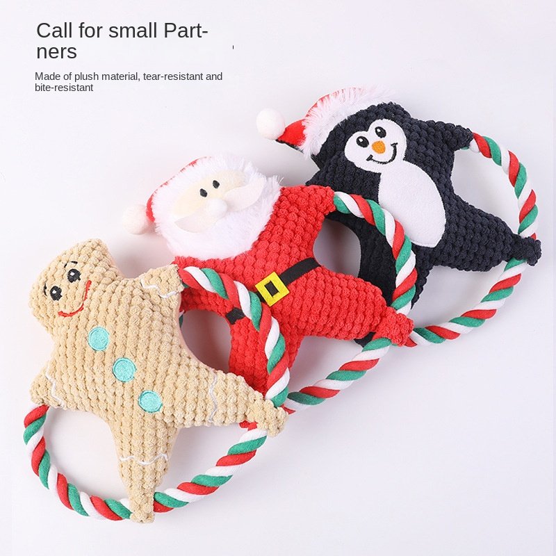 Cross-Border Explosions Plush Dog Toy Durable Christmas Frisbee Pineapple Velvet Cotton Rope Molar Bite-Resistant for Playing