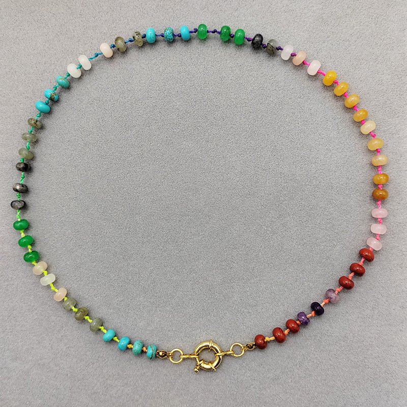 Zooying Rainbow Necklace Customizable Knotted Gemstone Necklace colorful Niche Handmade Beaded Natural Stone Clavicle Chain