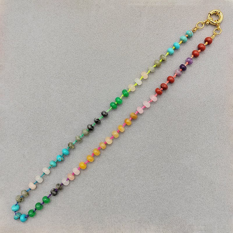 Zooying Rainbow Necklace Customizable Knotted Gemstone Necklace colorful Niche Handmade Beaded Natural Stone Clavicle Chain