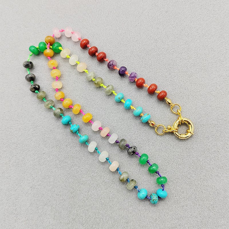 Zooying Rainbow Necklace Customizable Knotted Gemstone Necklace colorful Niche Handmade Beaded Natural Stone Clavicle Chain