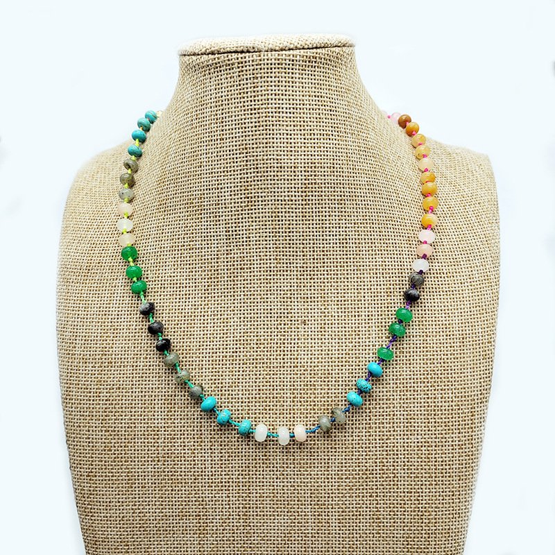 Zooying Rainbow Necklace Customizable Knotted Gemstone Necklace colorful Niche Handmade Beaded Natural Stone Clavicle Chain