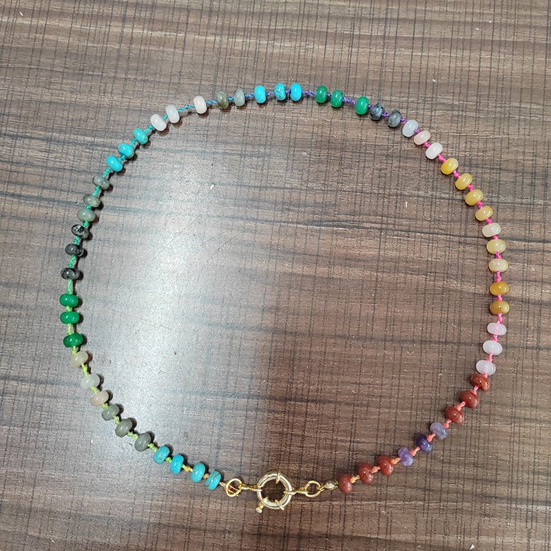 Zooying Rainbow Necklace Customizable Knotted Gemstone Necklace colorful Niche Handmade Beaded Natural Stone Clavicle Chain