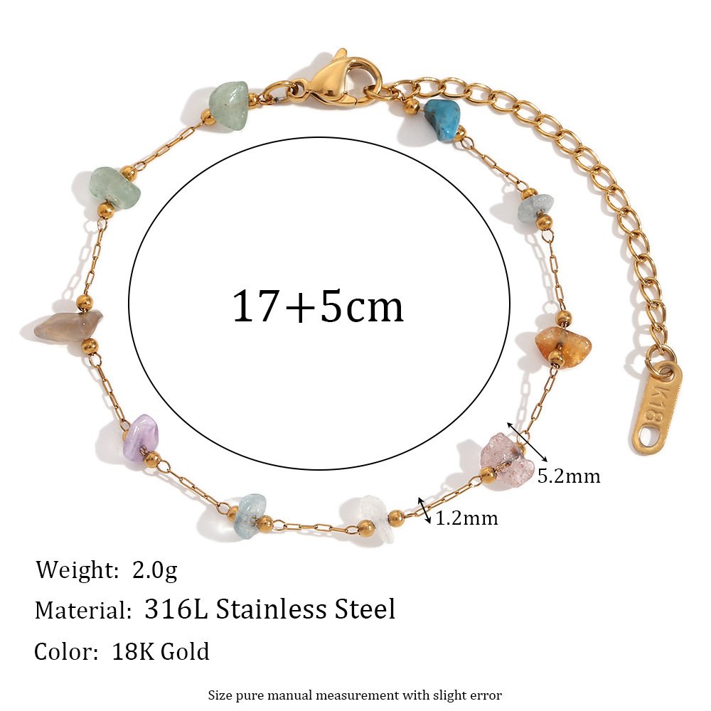 CR waterproof fashion niche retro hot necklace stainless steel plated 18K gold temperament Frisbee natural stone bead bracelet