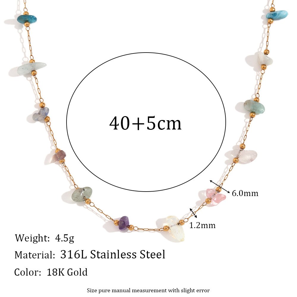 CR waterproof fashion niche retro hot necklace stainless steel plated 18K gold temperament Frisbee natural stone bead bracelet