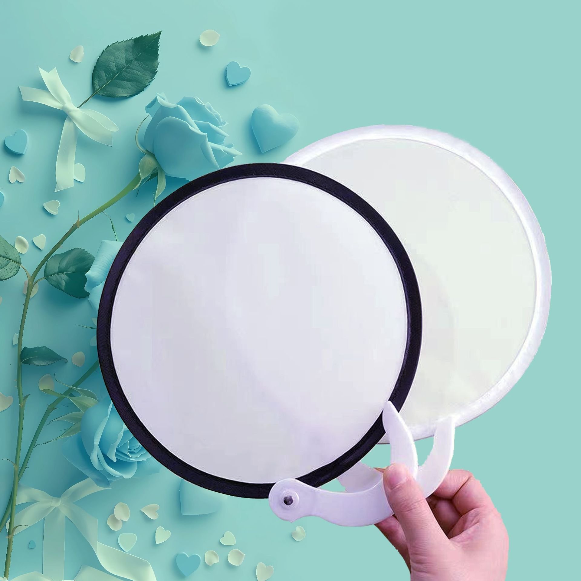 Wholesale Hot Sale Portable Pocket Flyer Frisbeed Foldable Nylon Round Hand Fan With Pouch