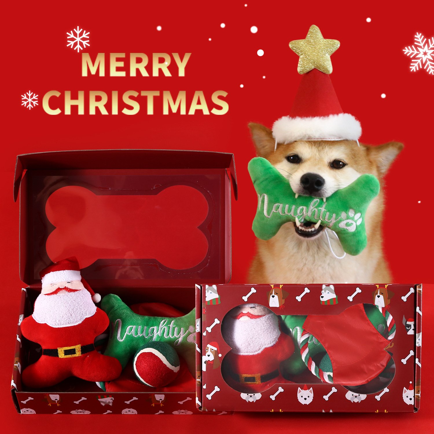 Christmas Pet Gift Set pet accessories sant for Christmas 4pcs set Knotted Frisbee Toy Ball Dog Chewing
